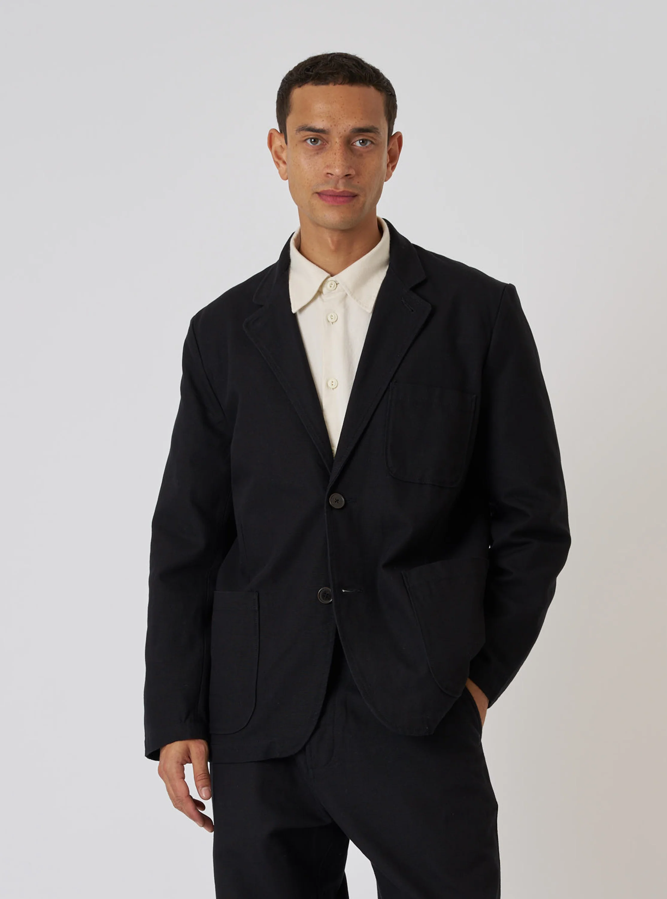 Black Organic Canvas Two Button Jacket - Image 2