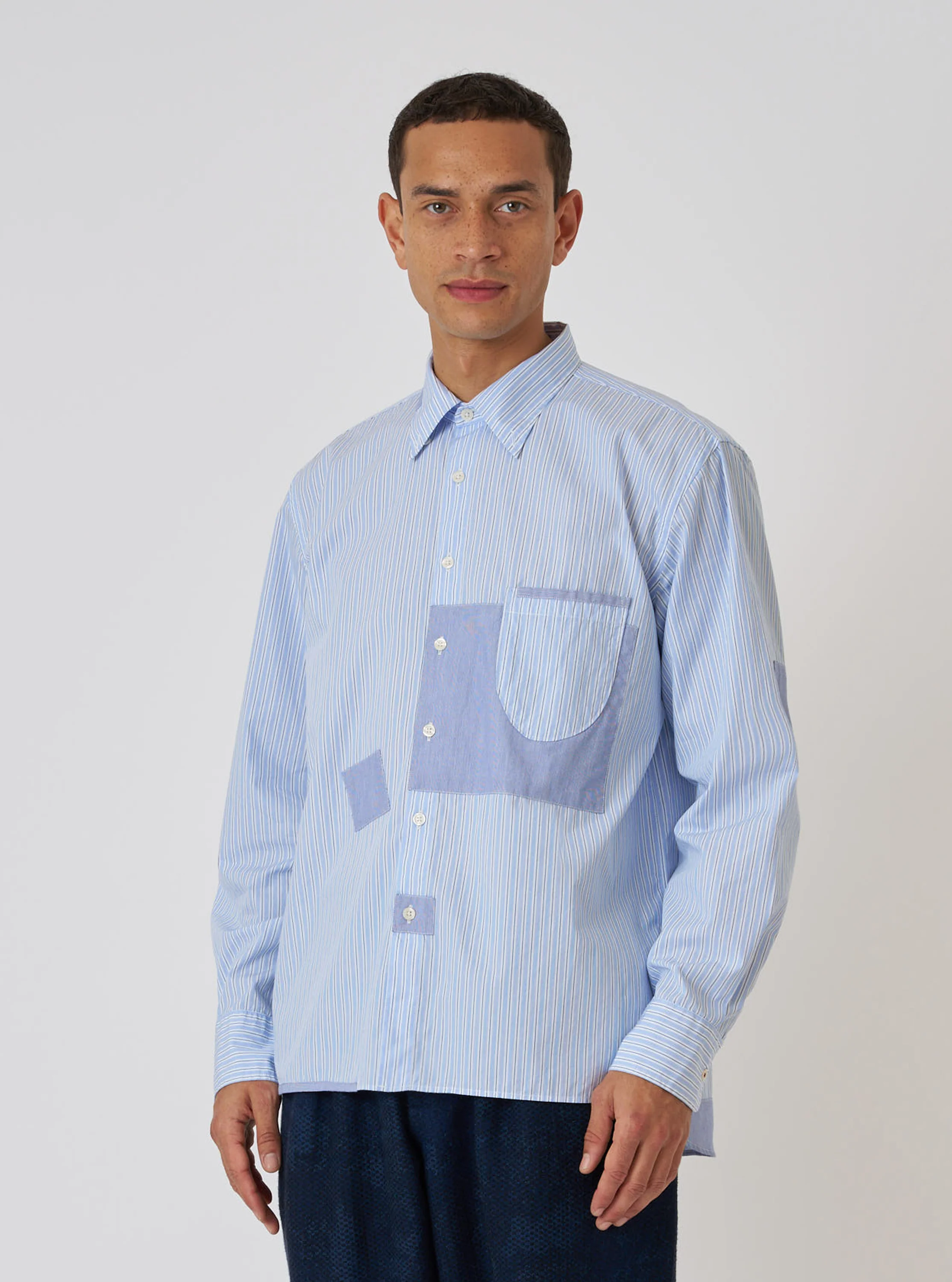 Blue Office Stripe Patched Lazy Day Shirt - Image 2