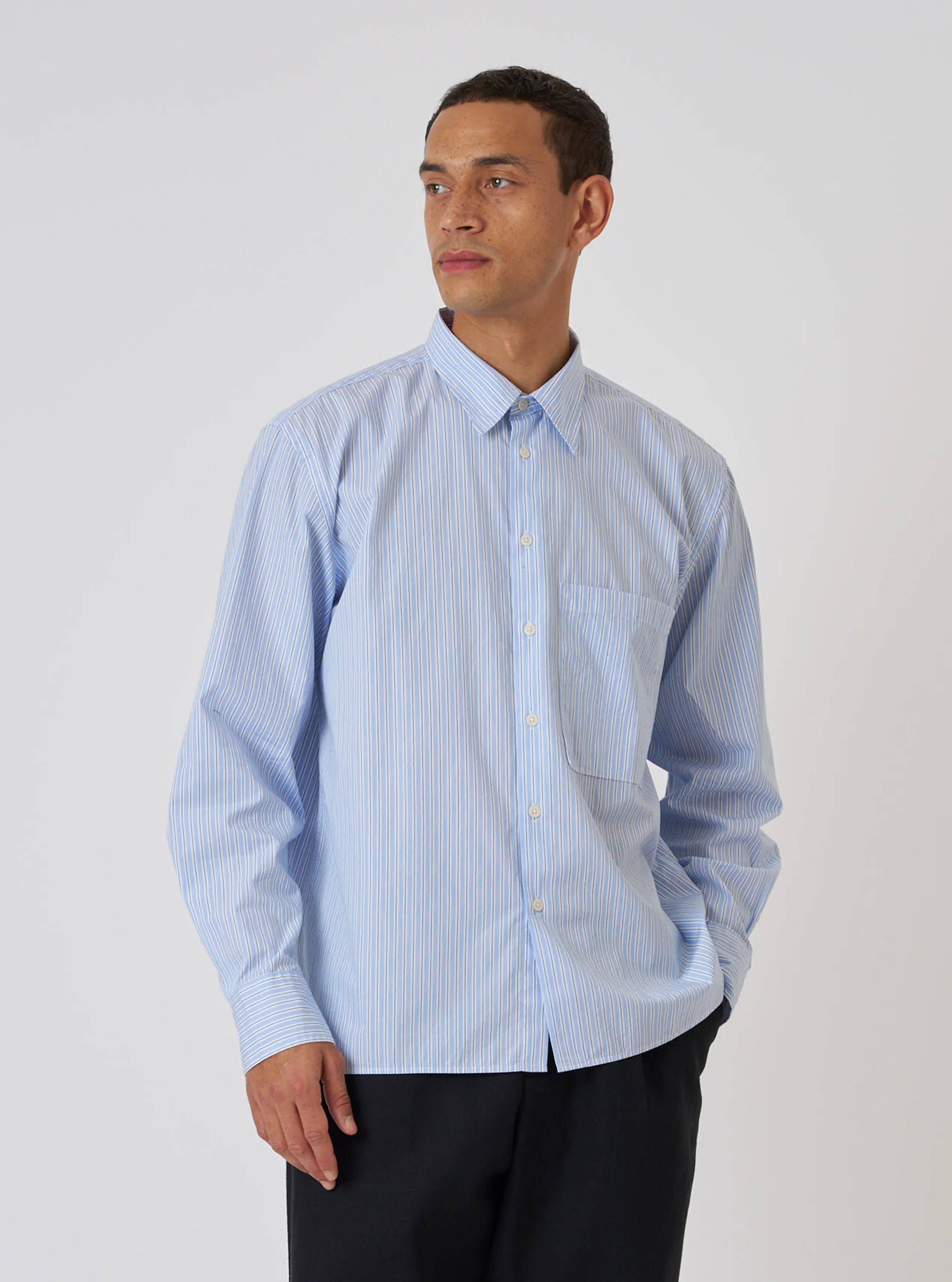 Blue Office Stripe Square Pocket Shirt - Image 2