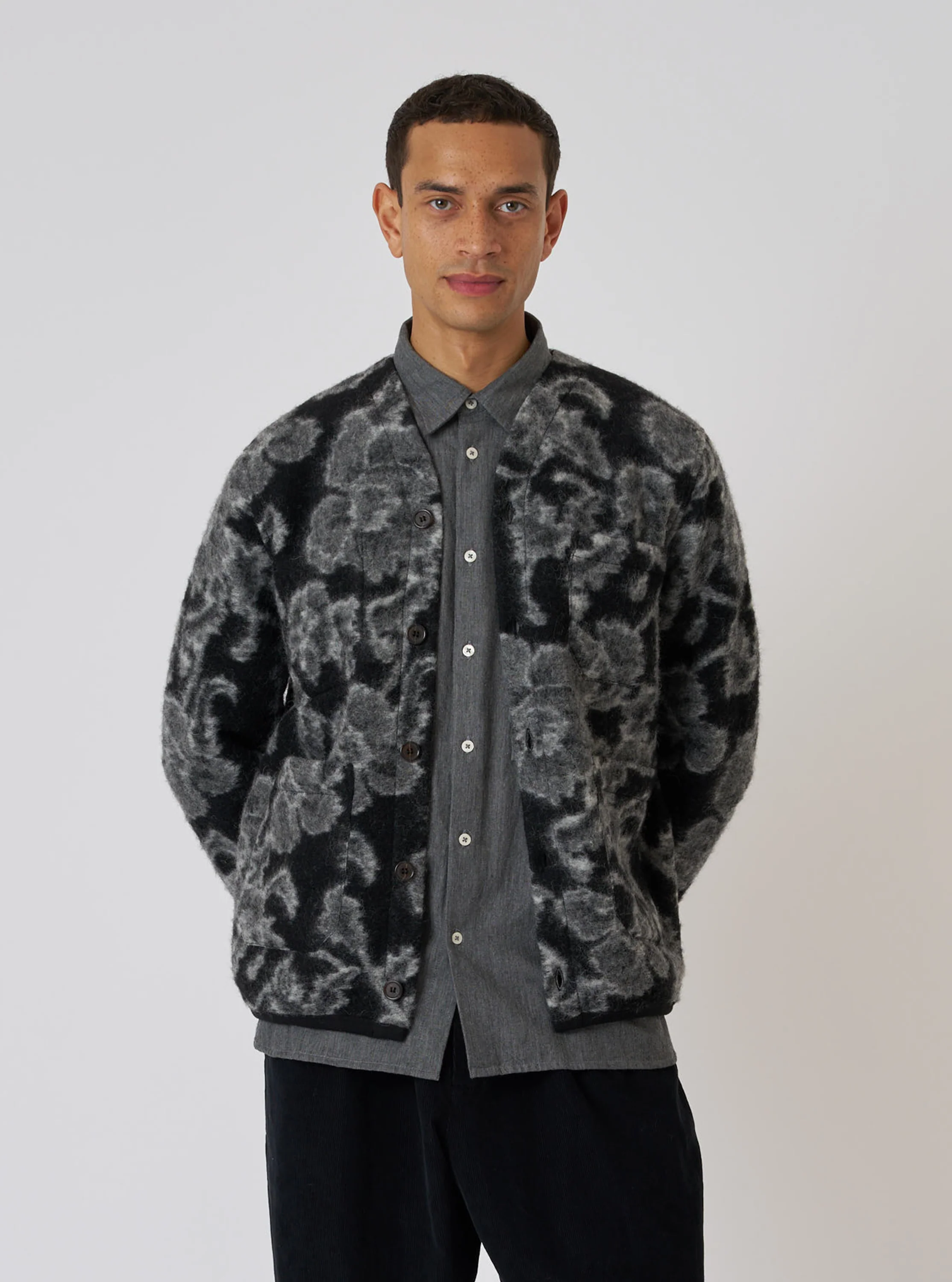 Charcoal Flower Fleece Cardigan - Image 2