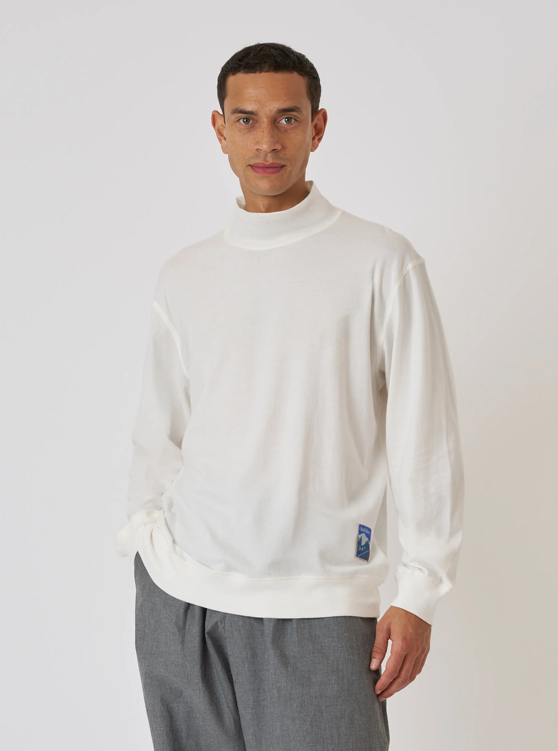 Ecru Single Jersey Funnel Neck Tee - Image 2