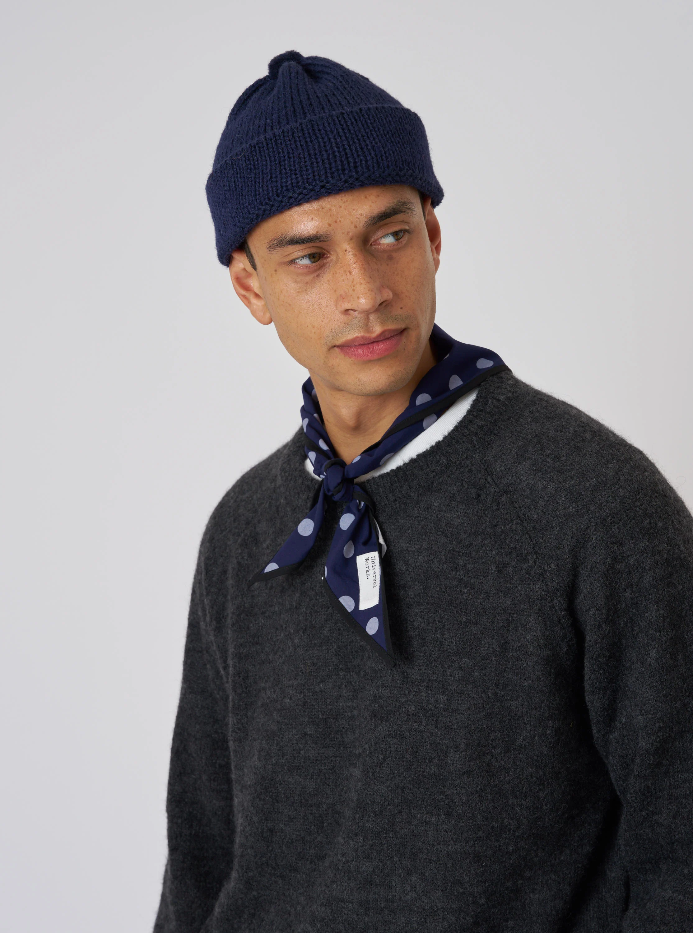 Navy Bold Dot Print Rayon Scout Scarf - Image 2