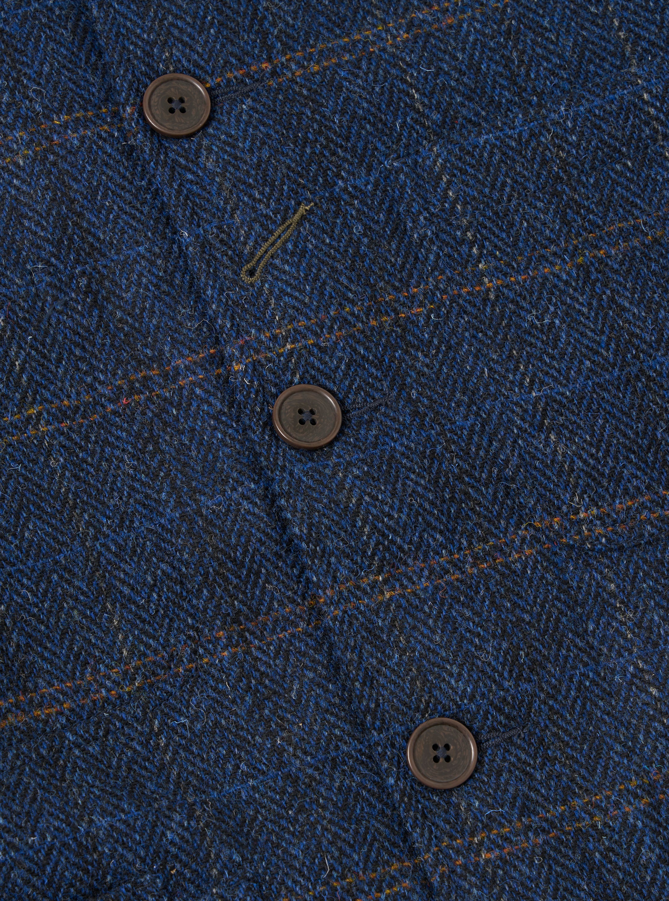 Navy Harris Tweed Plaid Bakers Jacket - Image 8