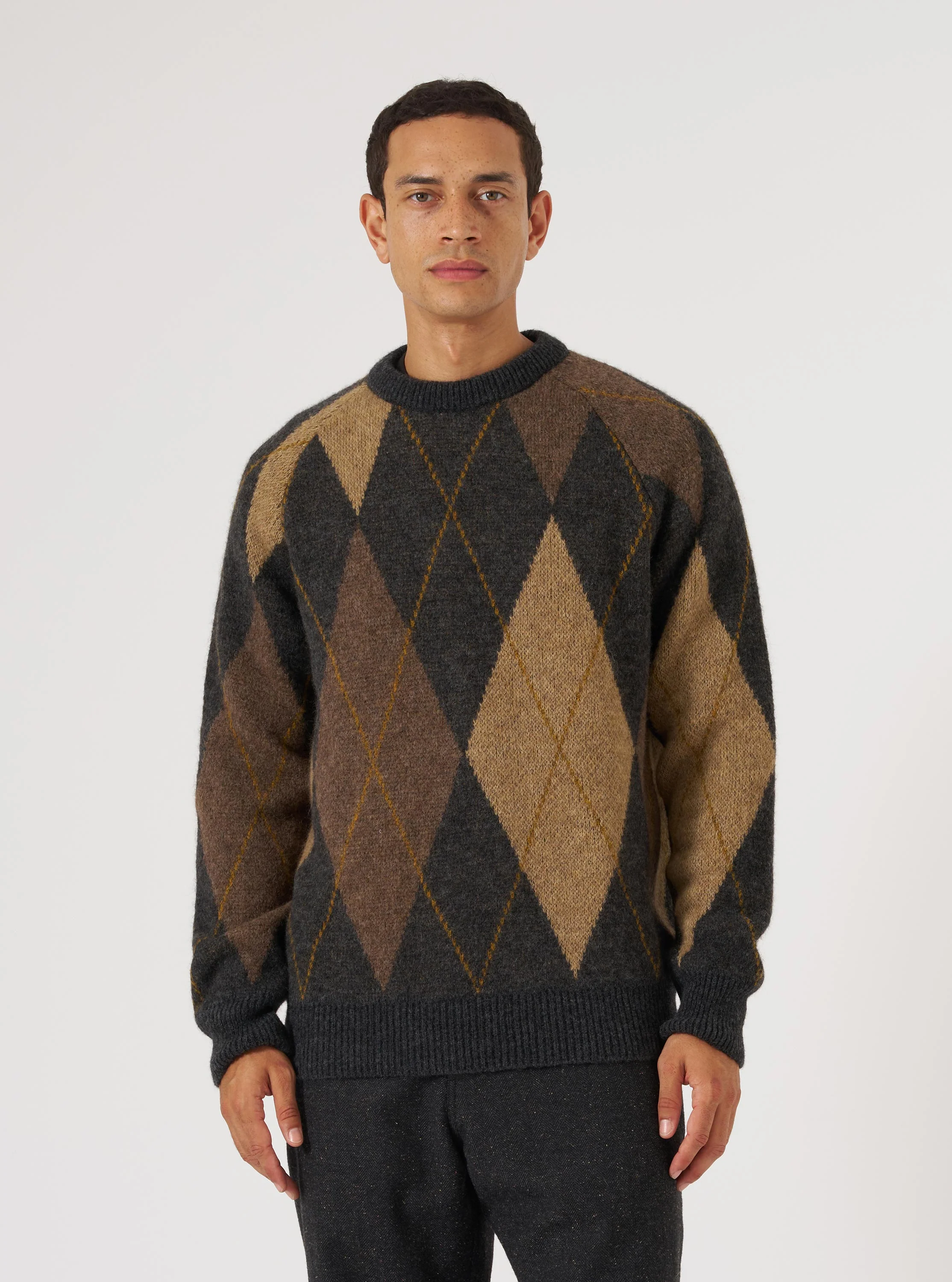 Brown Alpaca Knit Big Argyll Crew - Image 2