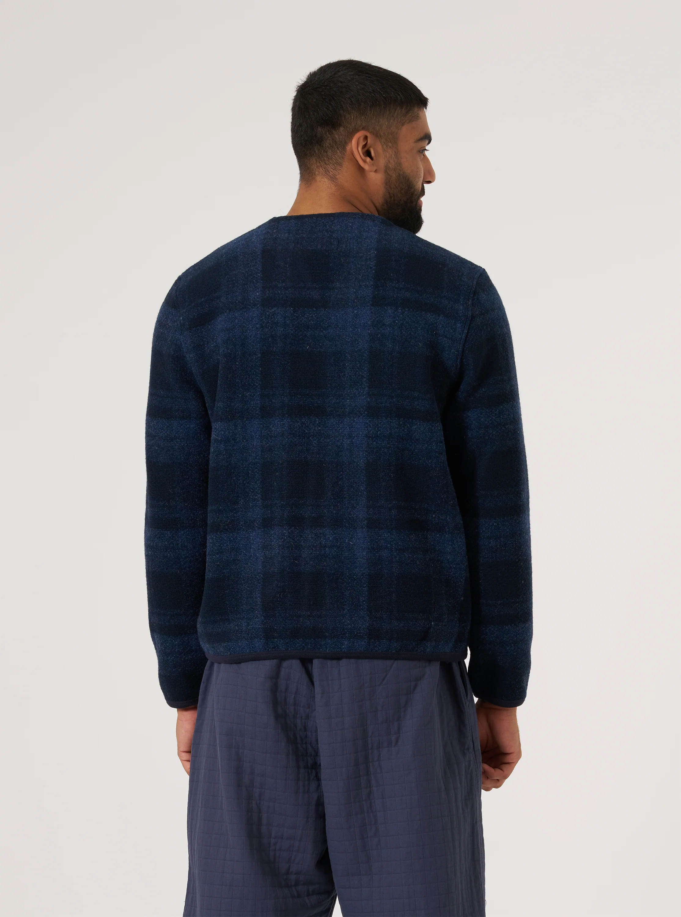 Navy Moh Check Fleece Cardigan - Image 3