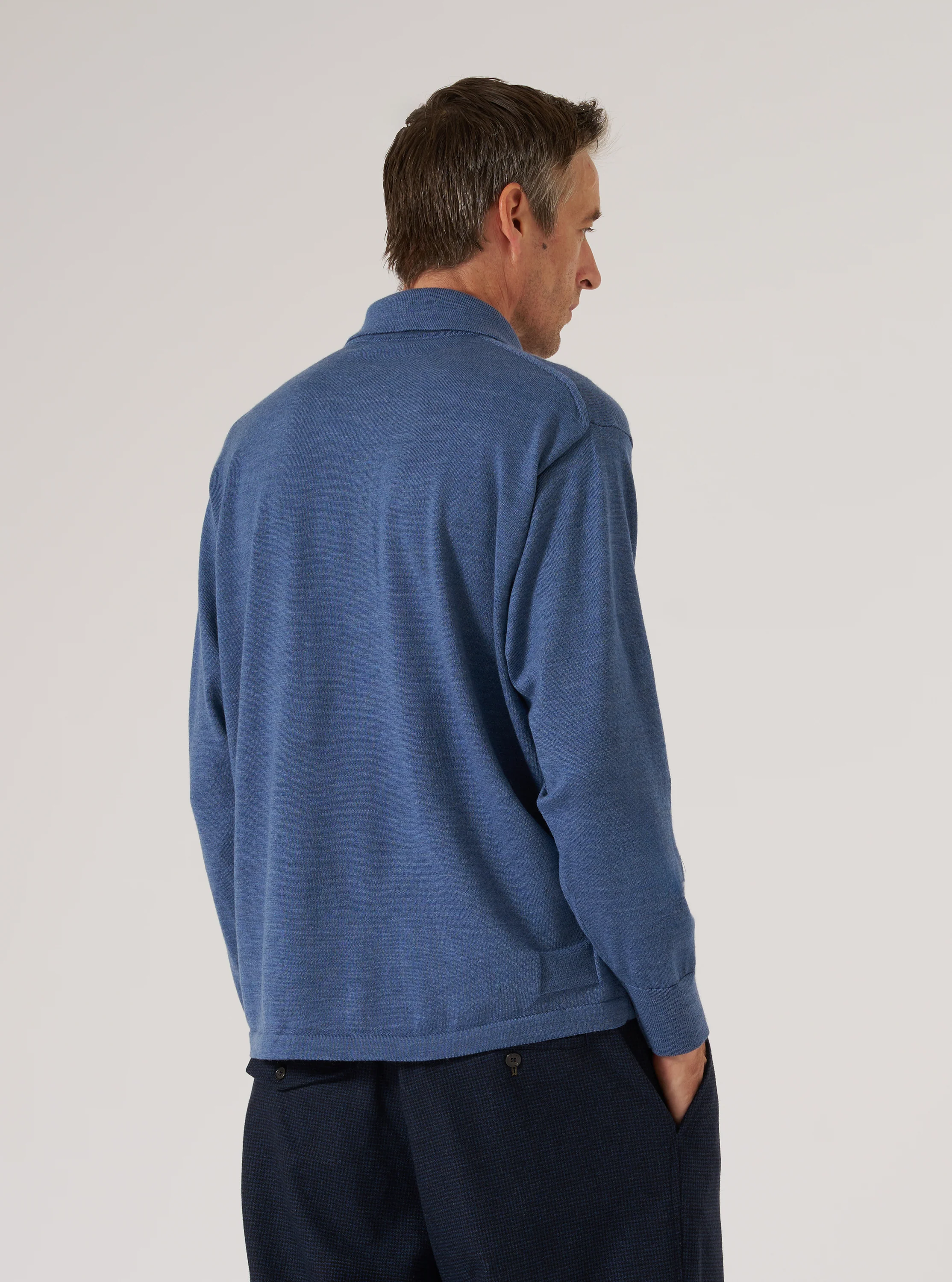 Airforce Blue Merino L/S Pullover Knit Shirt - Image 3