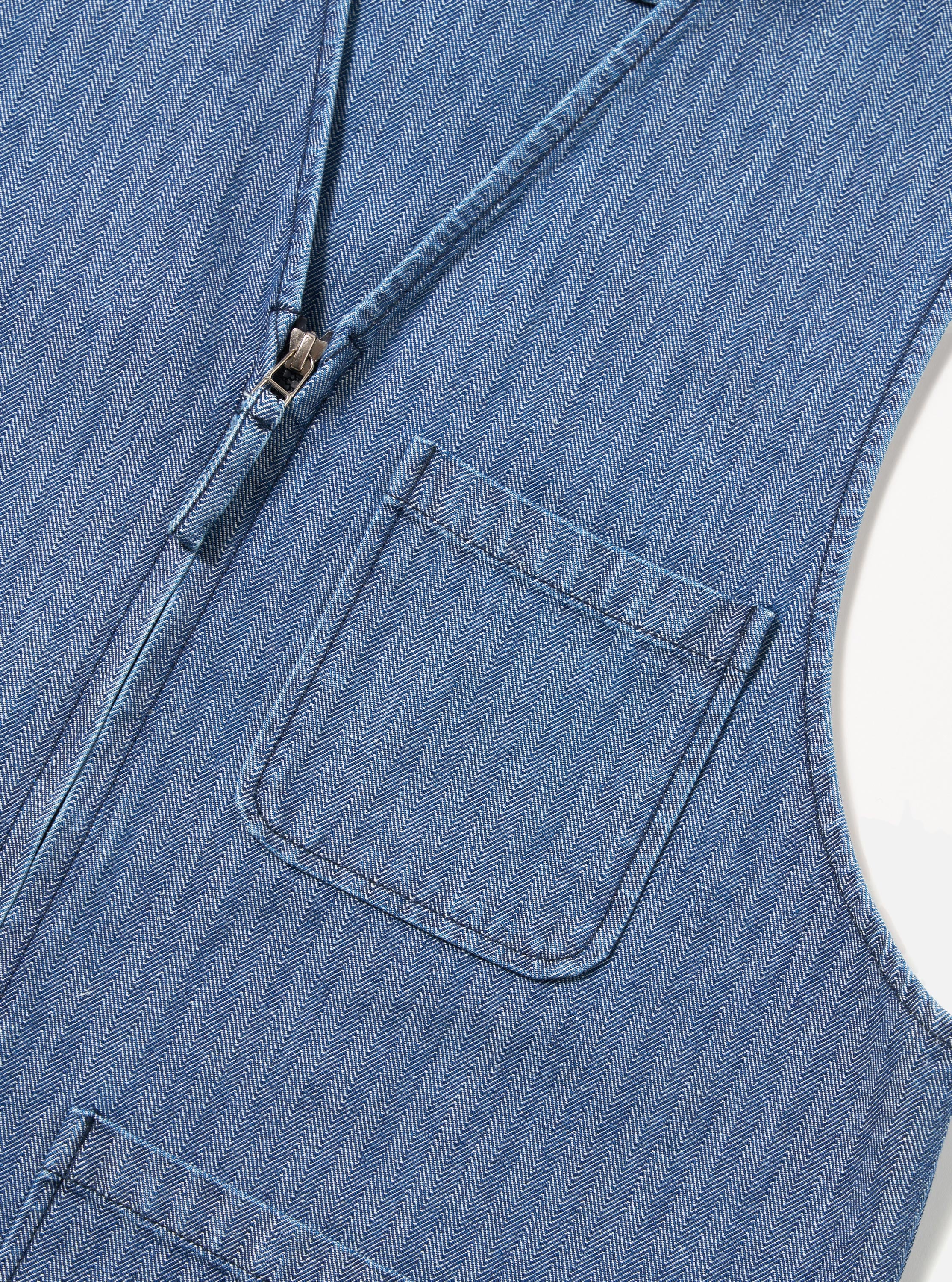 Indigo Denim Herringbone Operators Gilet - Image 7