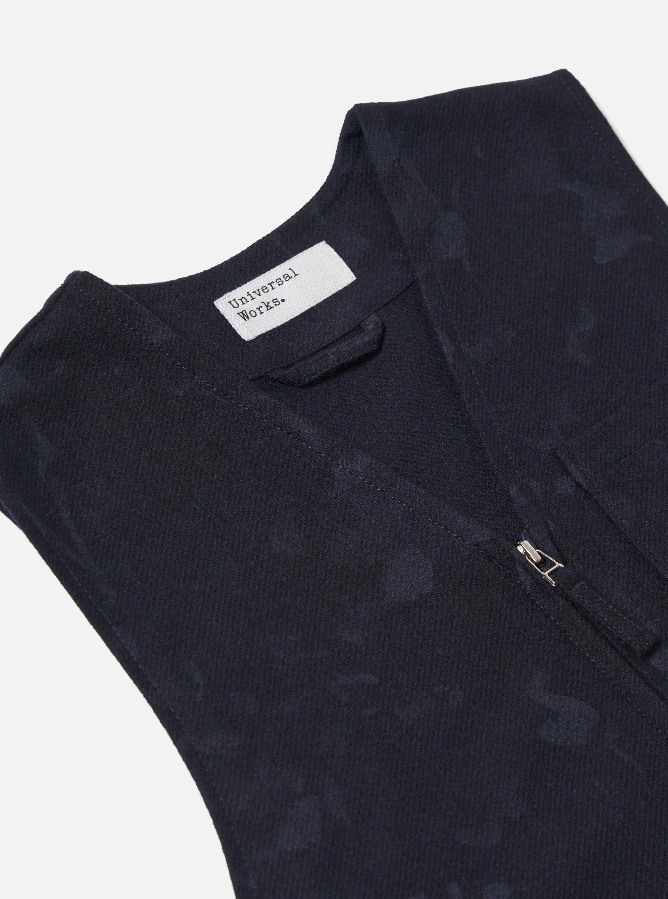 Navy Flower Print Flannel Operators Gilet - Image 6