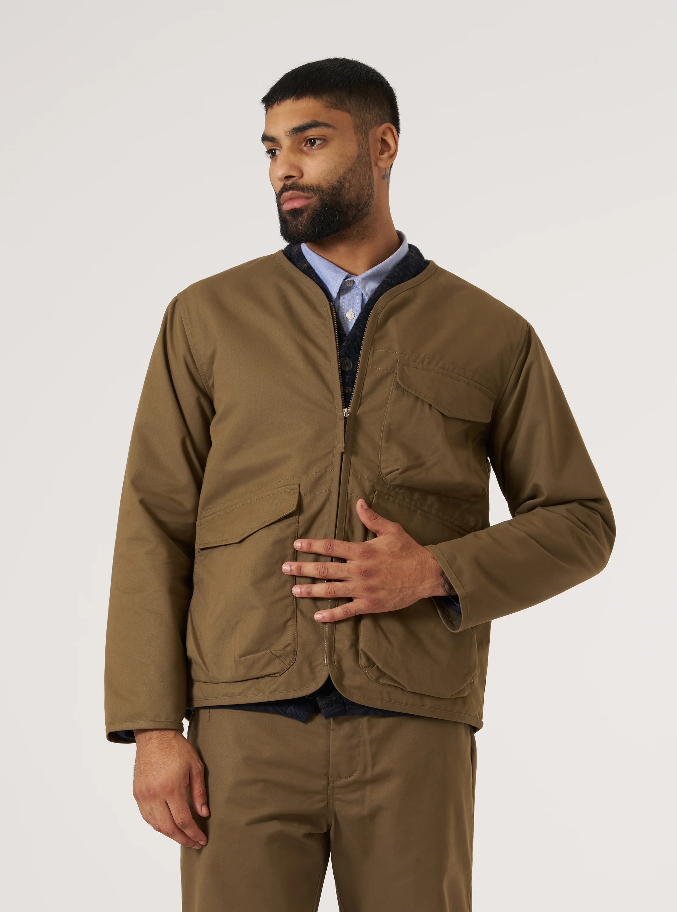 Khaki Brushed Polytech Parachute Liner Jacket - Image 2