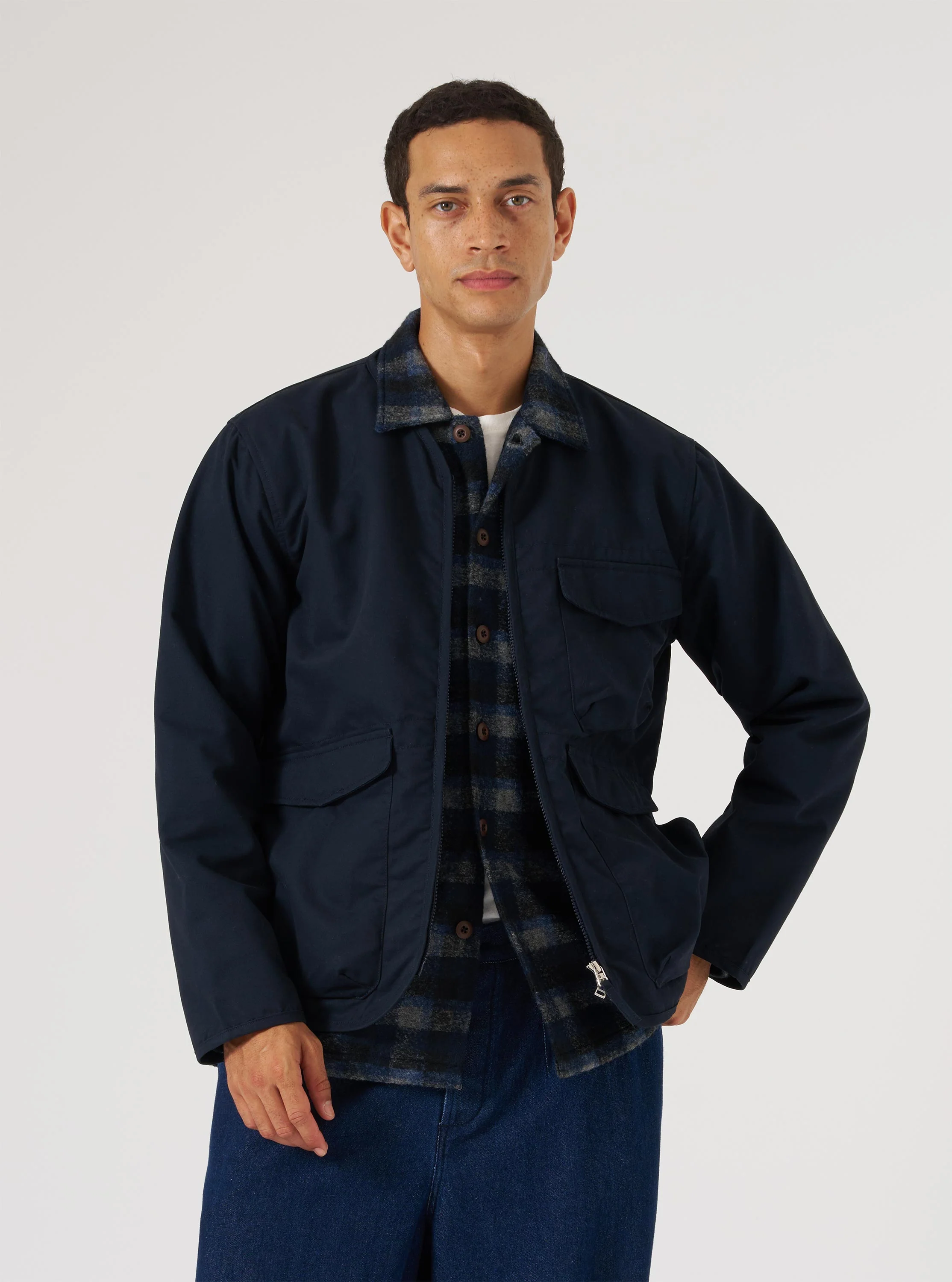 Navy Brushed Polytech Parachute Liner Jacket - Image 2
