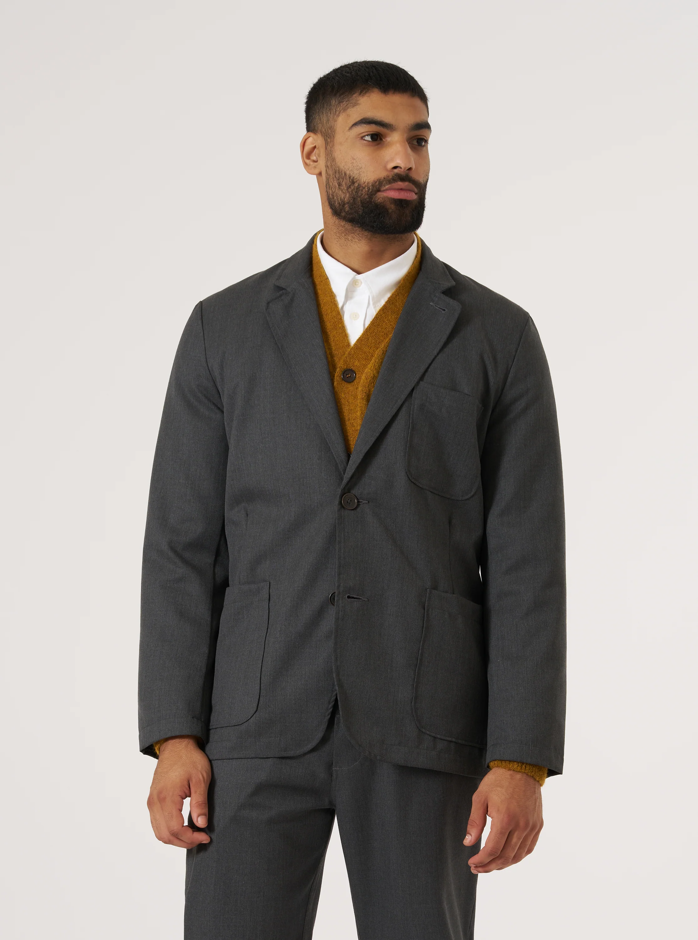 Charcoal Travel Suiting Two Button Jacket - Image 2