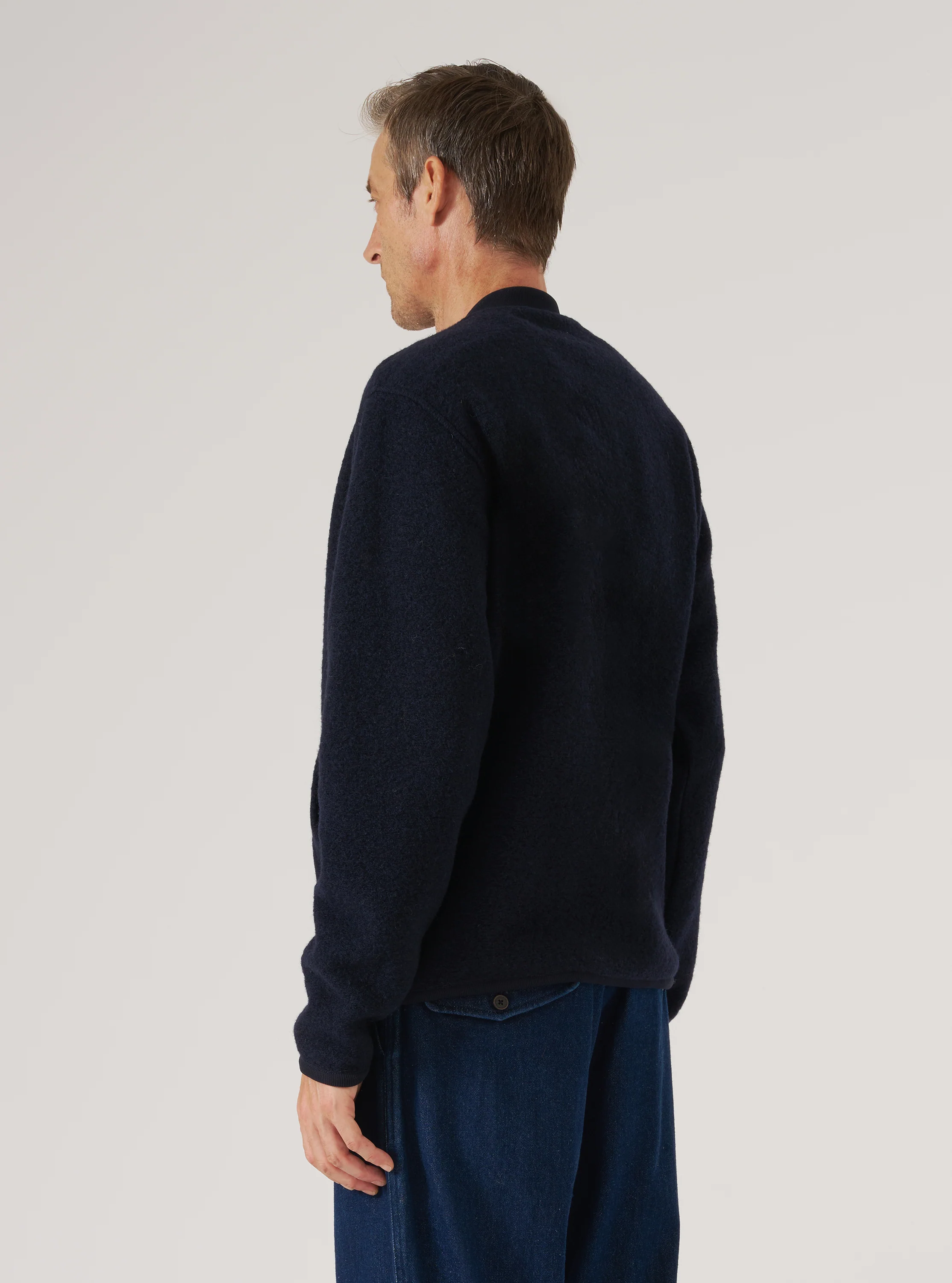 Navy Wool Fleece Zip Bomber - Image 3