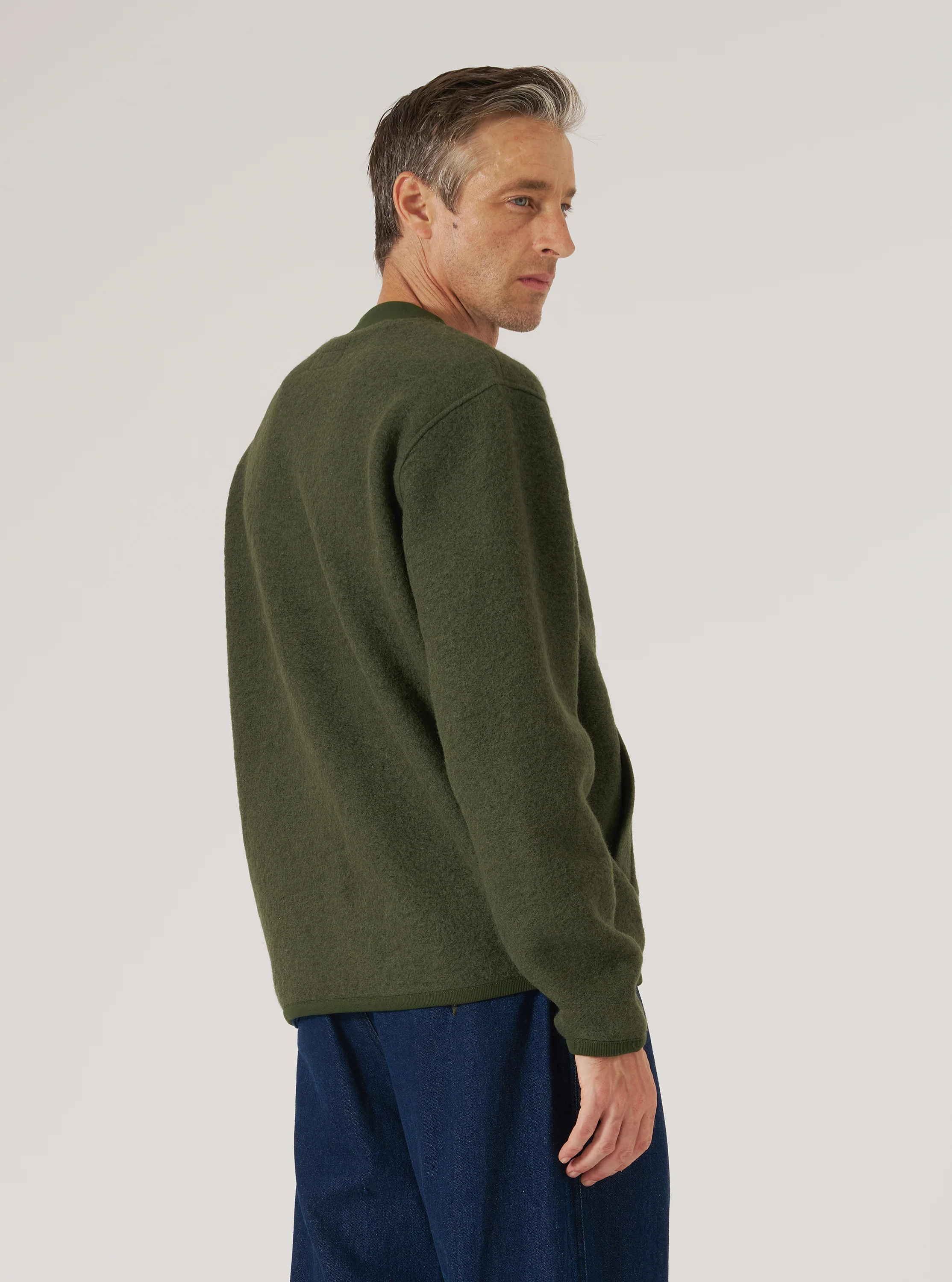 Olive Wool Fleece Zip Bomber - Image 3