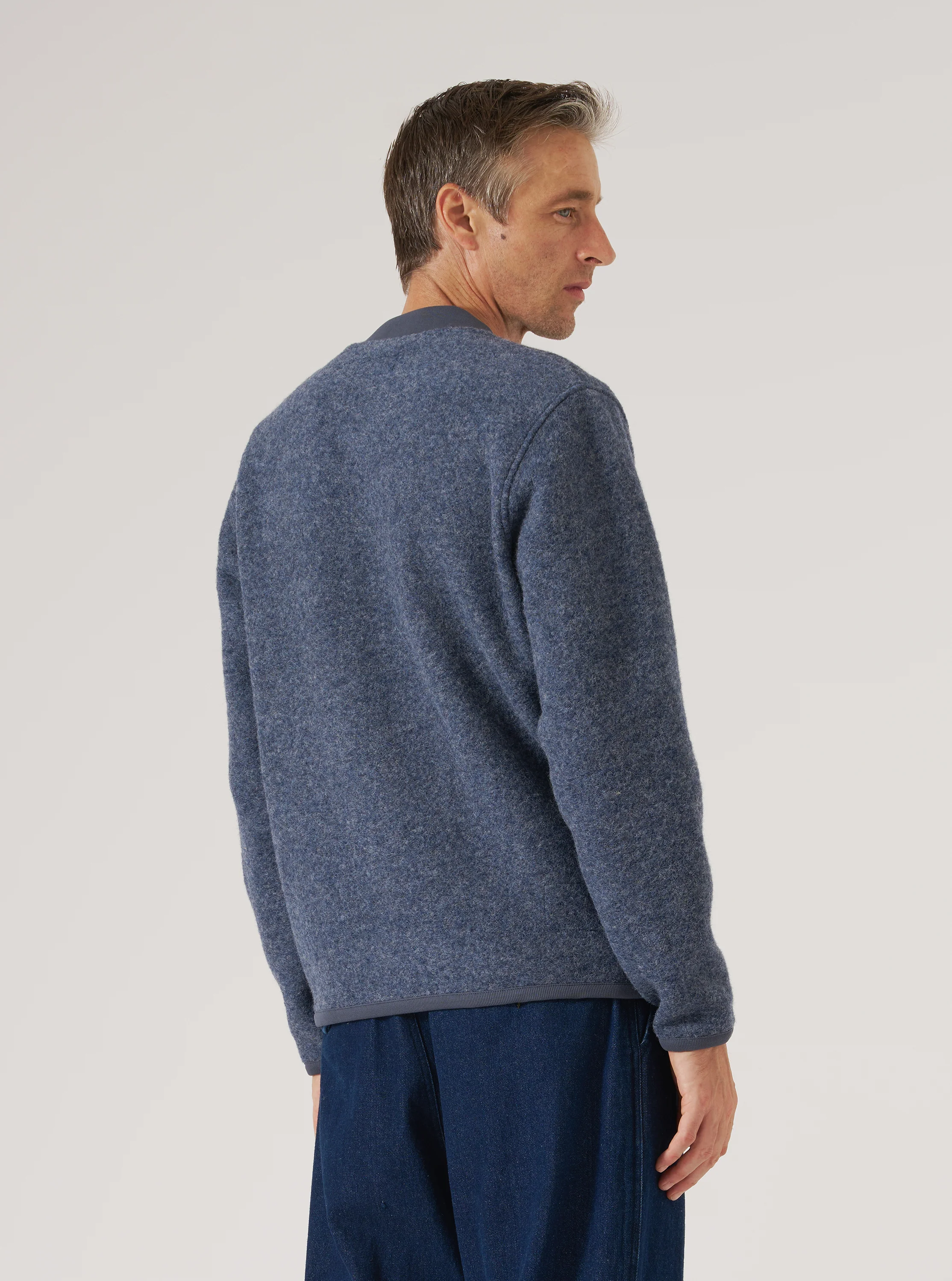 Slate Blue Wool Fleece Zip Bomber - Image 3