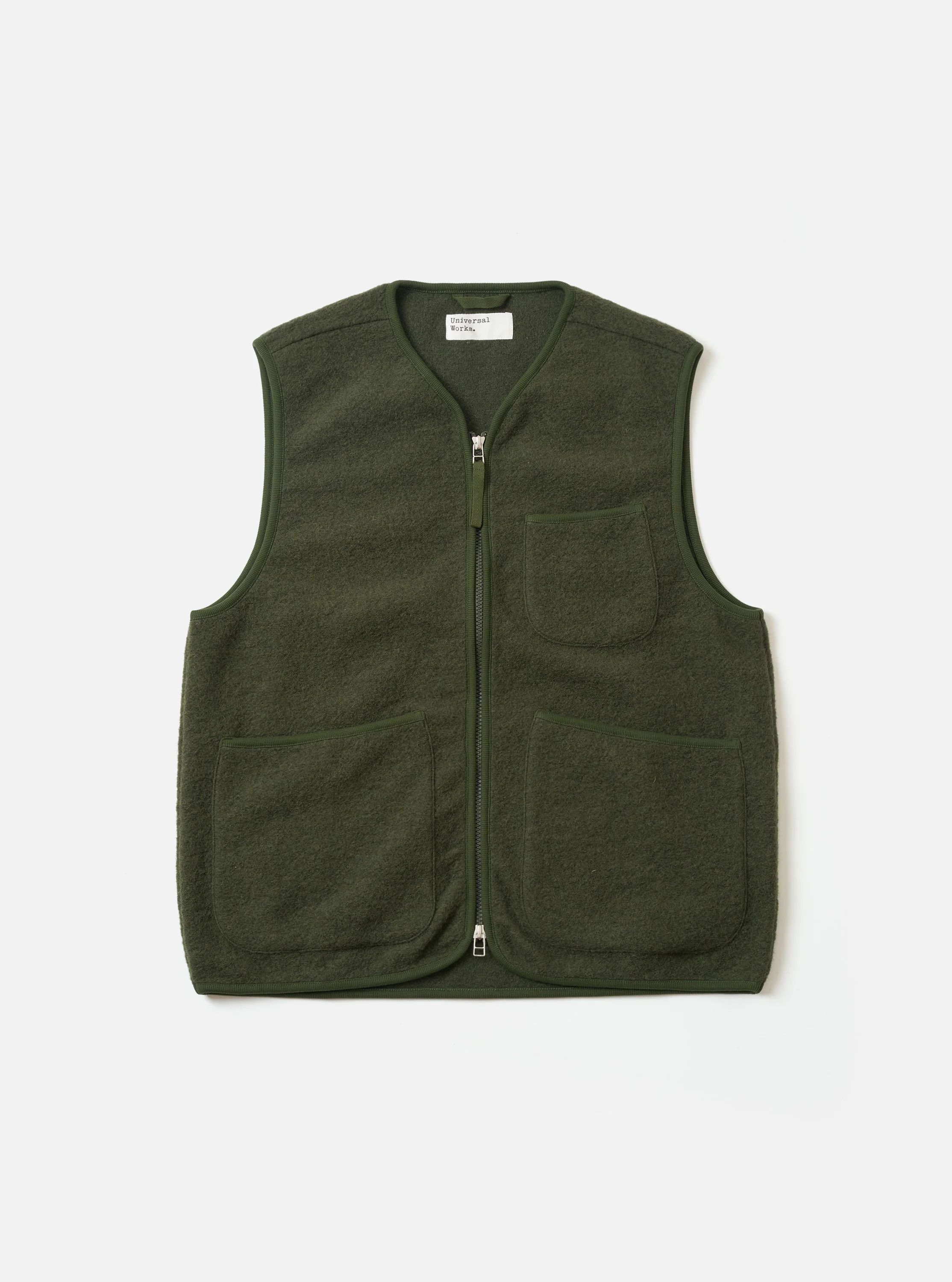 Olive Wool Fleece Zip Gilet