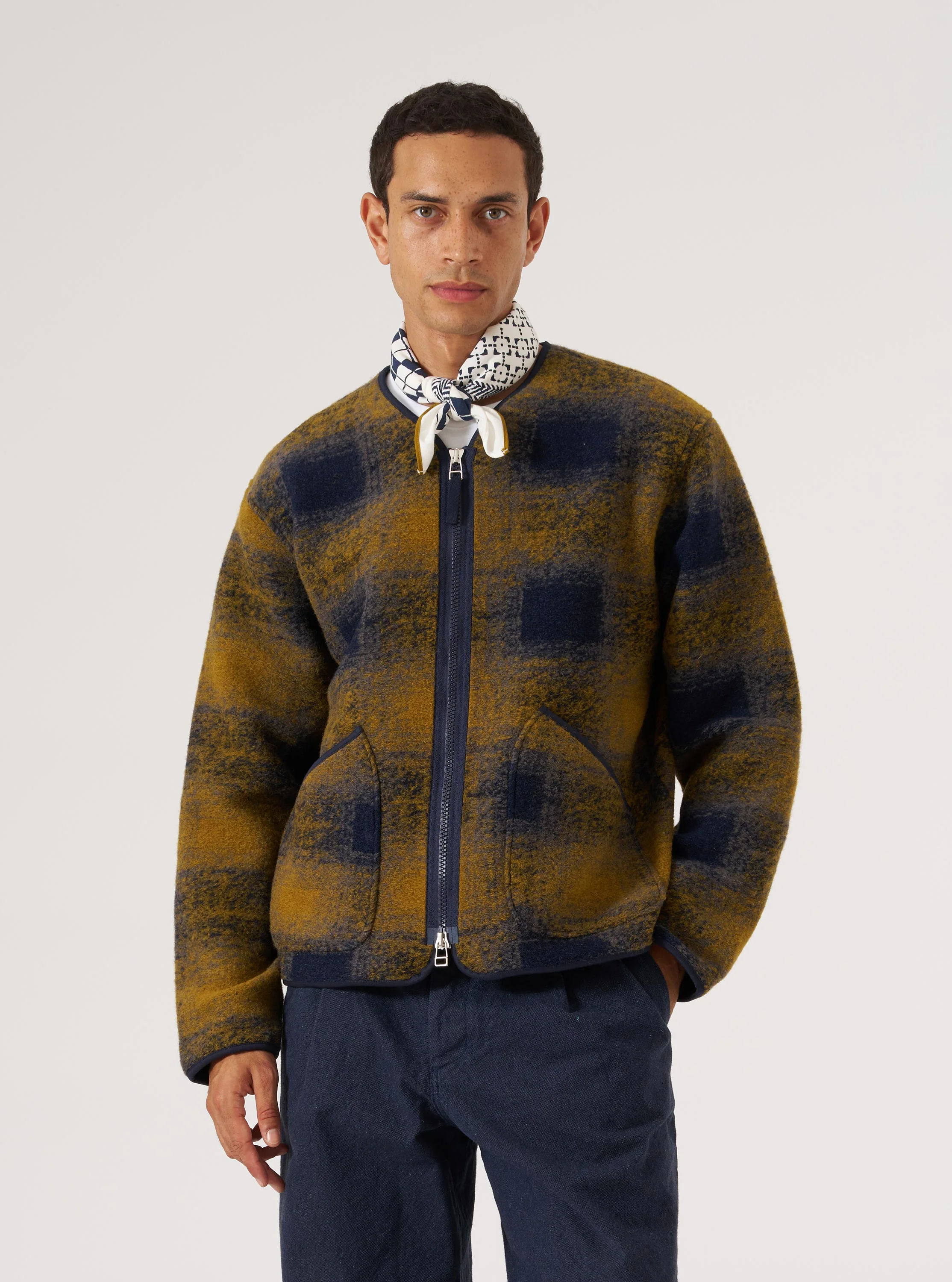 Navy Check Techno Melton Check Zip Liner Jacket - Image 2