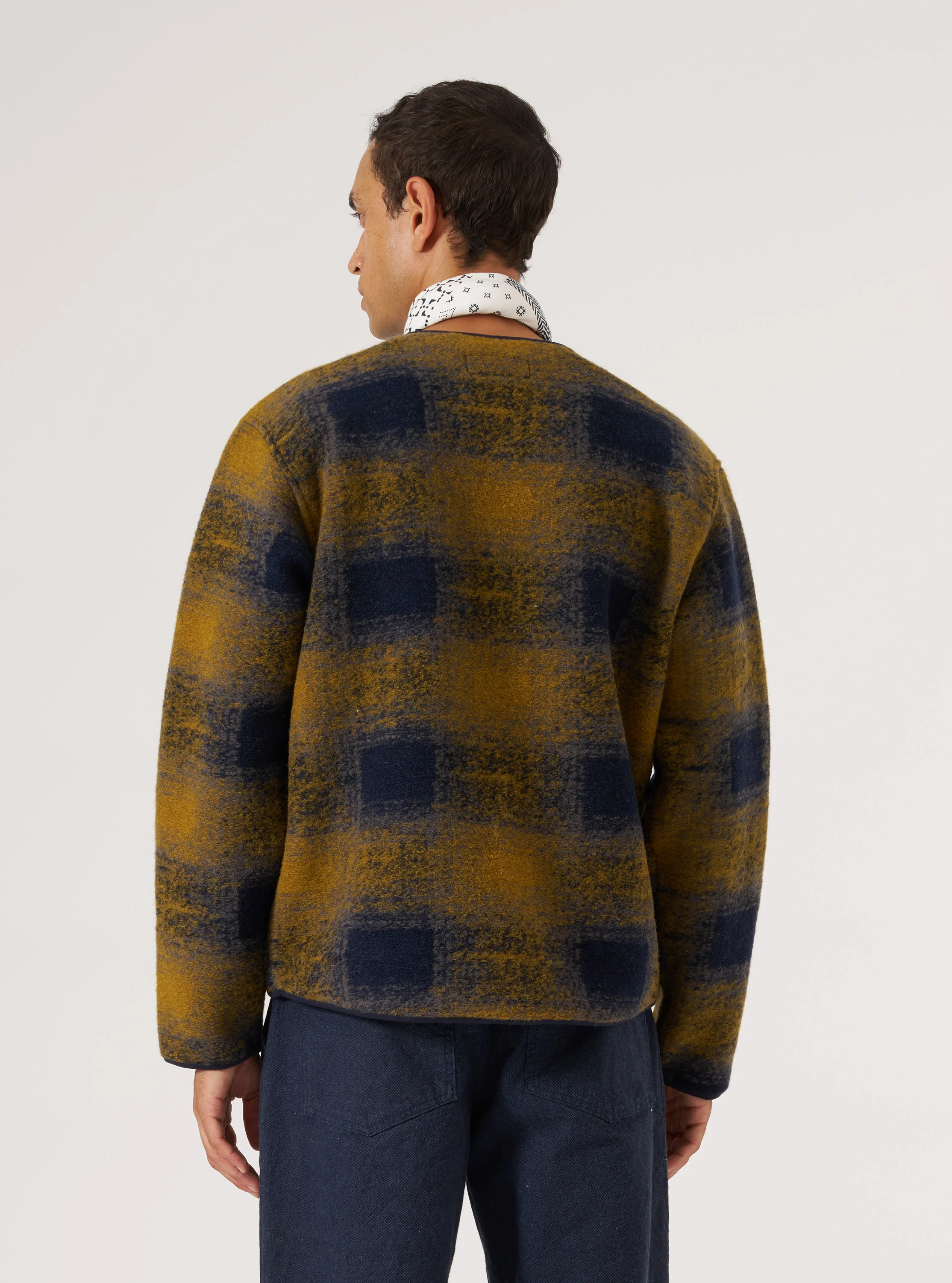 Navy Check Techno Melton Check Zip Liner Jacket - Image 3