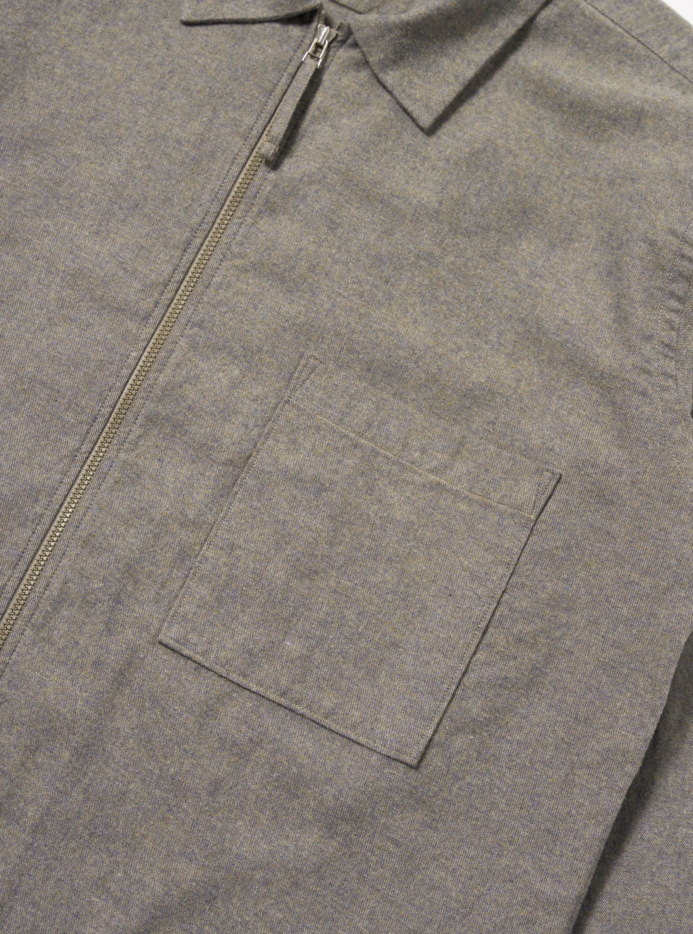 Brown Brushed Flannel Zip Shirt - Image 7